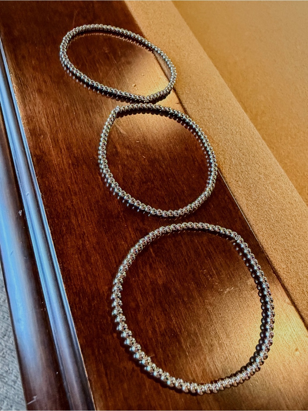 Stainless Steel Stretch Bracelets Set of 3 - 3mm Pearls - Picture 3 of 4